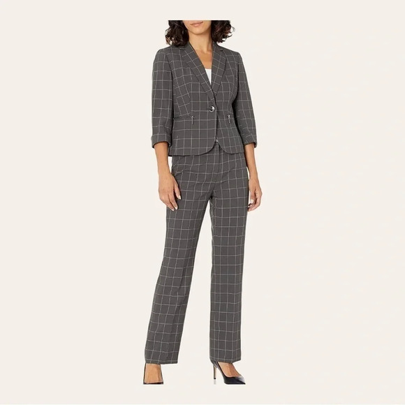 WOMEN’S LE SUIT BLAZER AND PANTS SET PLAID IN‎ COLOR SIZE 14W - Picture 1 of 16